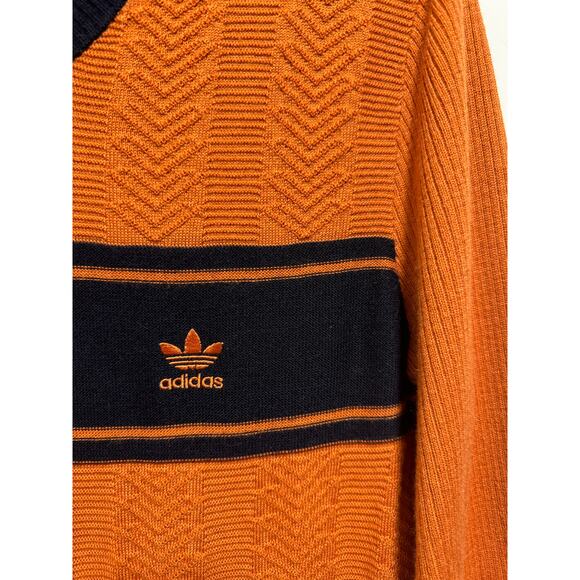 Adidas X Wales Bonner Men's Wool Knit Long Sleeve Shirt V-neck in Orange Size M - Picture 9 of 12